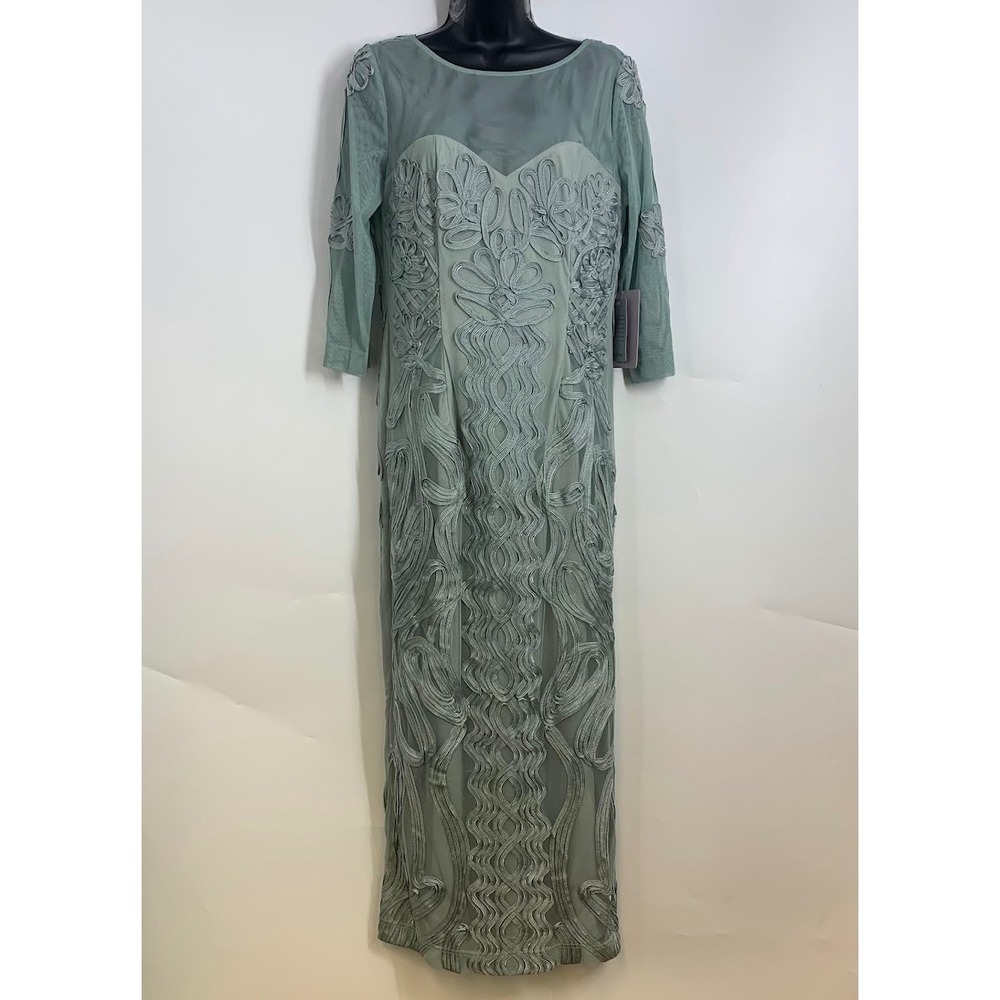 Adrianna Papell Sage Green Embellished Formal Gown Evening Dress